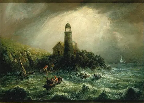 Sea View of Cape Poge Lighthouse, Charles Hubbard, ca. 1840-1849, oil on wood