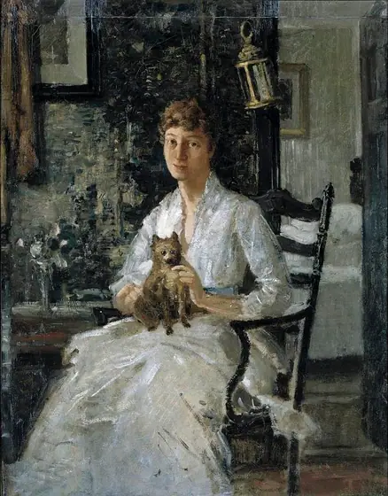 Portrait of a Lady with a Dog (Anna Baker Weir), Julian Alden Weir, ca. 1890, oil on canvas