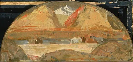 Untitled (sketch for mural in Eastern Oregon), C. S. Price, ca. 1935-1940, oil on paperboard