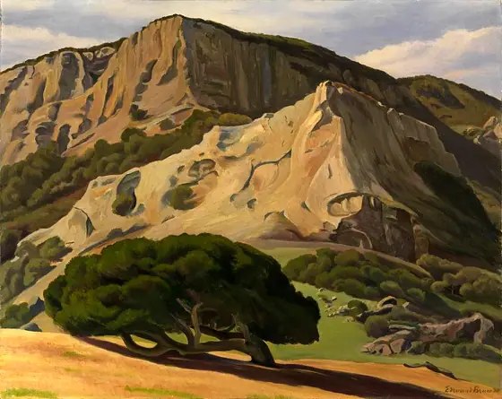Oaks and Rocks--San Luis Obispo, Edward Bruce, 1930, oil and wax on canvas mounted on paperboard