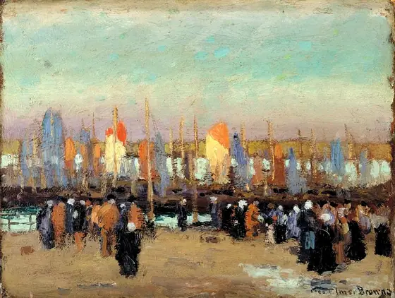 Harbor Scene with Fishing Boats, George Elmer Browne, ca. 1910, oil on wood