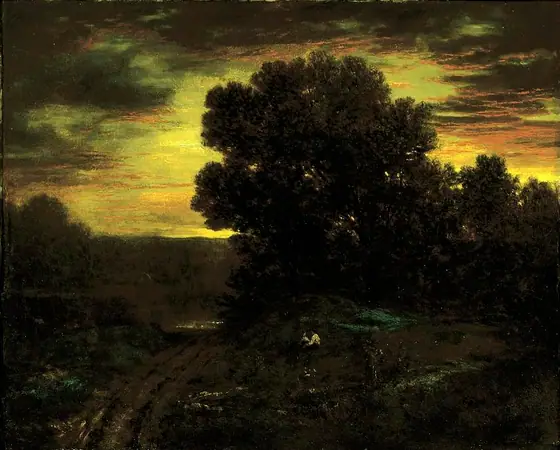 River Landscape at Sunset, Eastman Johnson, ca. 1890, oil on canvas