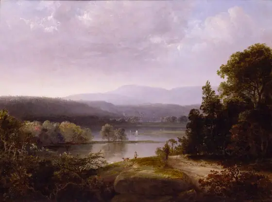 River View with Hunters and Dogs, Thomas Doughty, ca. 1850, oil on canvas