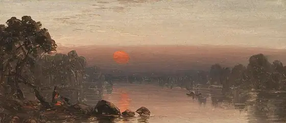 Indians at Campfire--Moon Rising, Sanford Robinson Gifford, oil on paper on canvas
